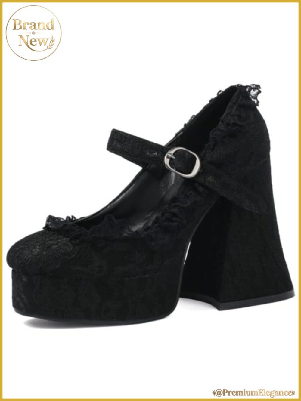 Lace Flower Goth Platform Mary Jane Heels Chunky High Heel Shoes